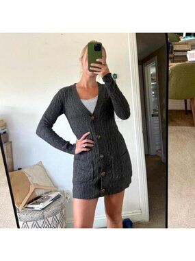 JUICY COUTURE GREY GOLD CARDIGAN SWEATER DRESS TOP WOMEN SMALL